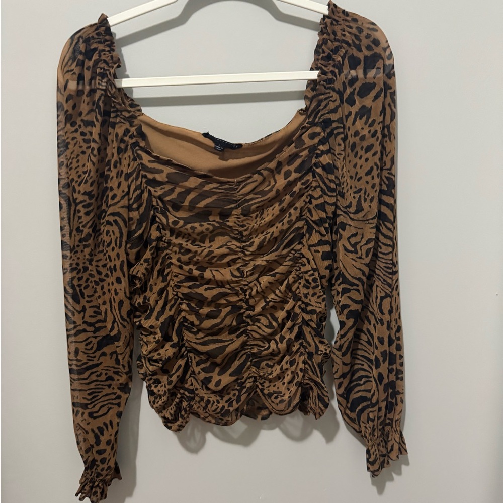 Jane and Delancey Animal Print Ruched Women's Top